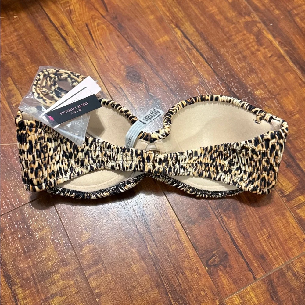 Victoria’s Secret Smocked Leopard Print Bikini Top